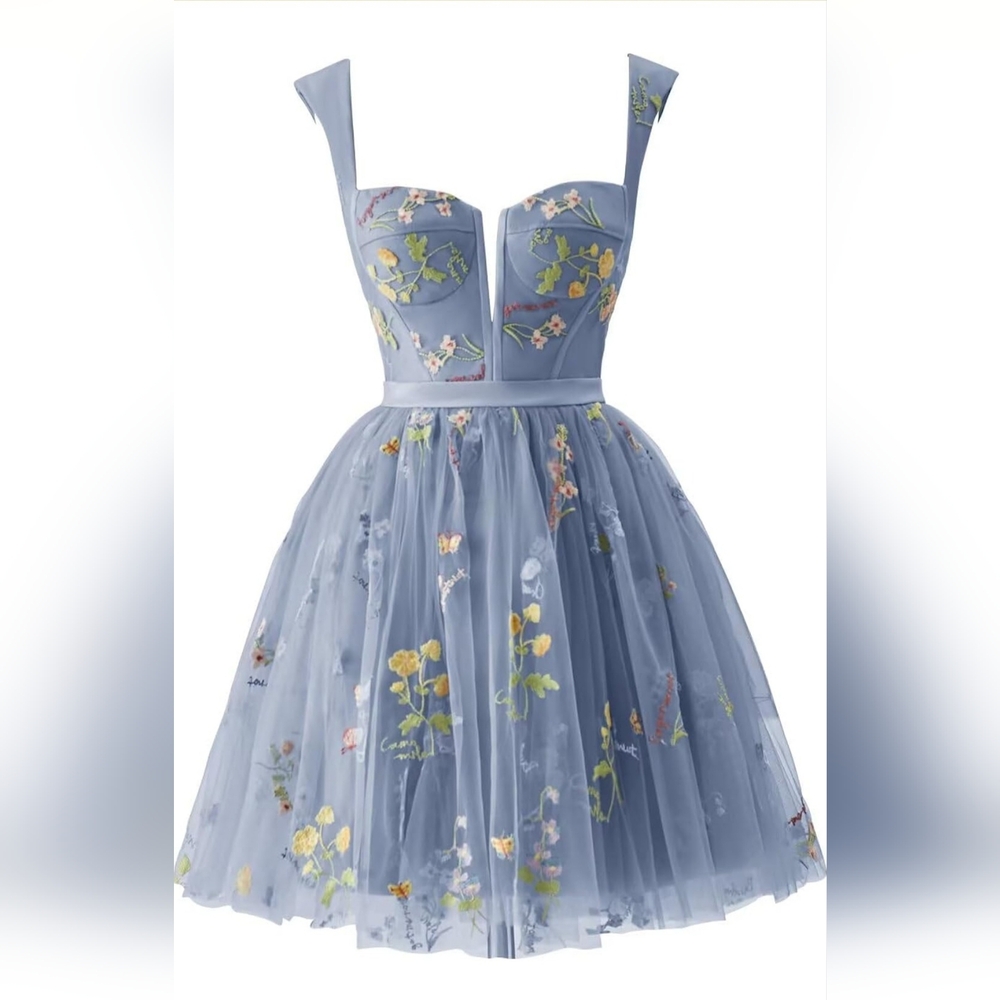 Floral Embroidered Blue Dress- Used